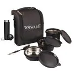 TOPWARE Lunch Box with Temperature Bottle - Black | 3 Stainless Steel Containers