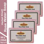 Herbal Khadi NATURAL ROSE WATER HANDMADE SOAP exotic fragrances Glowing Skin & Body Glycerin, Moisturisation For Men & Women (Pack of 4) (500 g)