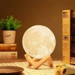 MrDeal.in 3D 7 Color Changing Moon Night Rechargable Lamp with Stand 15 cm Pack of 3