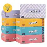 Mondo Tissue Paper Box (2 Ply, 100 Pulls) Pack of 8 Assorted Coloured Boxes Skin-safe, FDA Approved, OBA Free Sleek Tissue Box for Car, Bathroom
