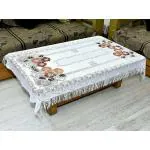 Easttardomm White Jhaller Cotton Floral Net Cloth 4 Seater Table Cover (Pack Of 1)
