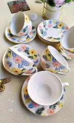 Lord’s Creation Amore Italian Fine Porcelain Tea Cup and Saucer Set of 6, (6 Cups and 6 Saucers) 280ml Italian Designer Wide in shape Cups and Saucer Set for Coffee, Tea, Green Herbal Lemon Tea