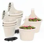 Eha Earth Friendly EcoSling 10 inch Self Watering Hanging Planters for Balcony | Set of 8 Hanging Pots for Plants | Bamboo Based and UV Resistant | Gamla for Plants | Sand Castle