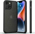 COPPAIRE Back Cover Compatible with iPhone 15 Case, Carbon Fiber Texture Translucent Shockproof Phone Cover, Military Grade Drop Protection Shell - Matte Black