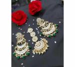 Gyaan Jewels Handmade Brass Earring and Maang Tikka Set Green (Women) (Pack of 1) Free Size