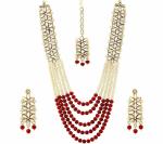 Gyaan Jewels Handmade Gold Plated Alloy Necklace, Earring and Maang Tikka Set Multicolor (Women, Girls) (Pack of 1) Free Size