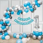 SpecialYou.in first birthday decoration items for boy with No.1 and star foil balloon , white , grey , blue pastel balloons & chrome party balloon with happy birthday banner -104 items