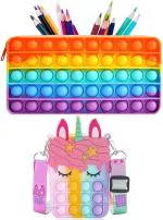 Samvardhan Combo Pack Fidget Popit Pouch & Sling Bag for Kids Pop it Stationary Kit ,Stationary Organizer Set Birthday Return Gifts for Girls, Kids & Children