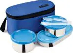 Trueware Blue Stainless Steel 3-Containers Yum Yum Thermoware Lunch Box With Tiffin Box For Office And School Use