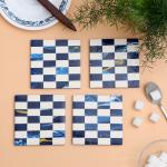 DULI Set of 4 MDF Wood Square Coaster Set for Table accessories 10x10cm (Blue Checkered)