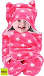 Pandaoriginals Star Pink Cotton Bath Towel for Baby Boys and Girls (30 x 35 inch)