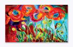 Tamatina Multicolor Modern Art Red Flowers Abstract Nature Art Canvas Painting - 59X36 Inch