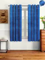 Cortina Plain Velvet Room Darkning Window Curtain (Royal Blue) With Eyelet-(5Ft) (Pack of 2)