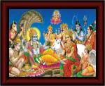 saf Vishnu Laxmi UV Textured Multi-Effect Painting Digital Reprint 14 inch x 11 inch Painting (With Frame)