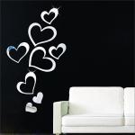 Wall1Ders Blue Heart Acrylic Wall Mirror Stickers - 8 Pcs