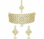 Gyaan Jewels Handmade Gold Plated Alloy Necklace, Pendant and Earring Set Gold, White (Women, Girls) Free Size