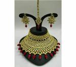 Gyaan Jewels Handmade Gold Plated Brass Necklace, Earring and Maang Tikka Set Green (Women, Girls) Free Size