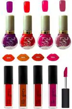 OUR BEAUTY High Quality Nail Polish And Kiss Proof Matte Liquid Lipstick Set 143 (Set Of 8)