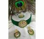 Gyaan Jewels Handmade Gold Plated Alloy Necklace, Earring and Maang Tikka Set Green (Women) (Pack of 1) Free Size