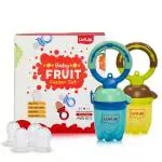 Luvlap Brown Blue Baby Food And Fruit Feeder Twin Pack With 3 Feeder Sack Sizes