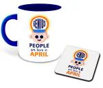 Whats Your Kick Genius Are born in April with kid Design Printed Dark Blue Printed Ceramic Coffee and Tea Mug 325 ml with coaster