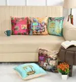 GoCose Home 16x16 Inch Set of 5 Decorative Cushion Pillow Covers for Sofa & Couch - Indoor Outdoor Home Decoration - Multicolor