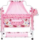 Fun Baby New Born Baby Swing Baby Cradle Baby Crib Baby Jhula with Mattress Pillow Adjustable Height and Mosquito Net Bassinet (Pink)