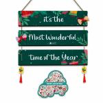 Indigifts Christmas Gift Hamper It's The Most Wonderful Time of The Year Quotes Printed 3 Panel Wall Hanging and Penguins Print Fridge Magnet for Christmas Decoration, Christmas Gift for Family