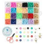 SANNIDHI Clay Beads For Jewelry Making 468Pcs Kit, Color Flat Round Spacer Beads With Pendant Charms, Elastic Strings And Scissors Set For Bracelets Necklace Diy Crafting Supplies