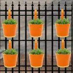 SEVOU Halley Balcony Hanging Pots for Railing, Flower Pots for Home Garden, Round Metal Planter for Plants, 7 Inches, Pack of 6 (Orange).