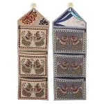KUBER INDUSTRIES Cotton 2 Pieces Wall Hanging Magazine Letter Holder (Cream & Grey) -CTKTC7254 Regular Organizer ()
