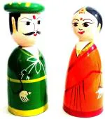 Nedteric Handcrafted Channapatna Wooden Miniature Colorful Coorgi Couple Dolls 1 Sets - 6 CM