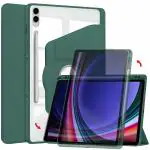ProElite Cover for Galaxy Tab S9+/ S9 FE+ Case, 360 Degree Rotatable Smart Flip Case Cover for Samsung Galaxy Tab S9 Plus/S8 Plus/S7 Plus/S7 FE 12.4 inch Transparent Back with S Pen holder, Dark Green