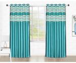 Tanyugg Striped Firozi Polyester Long Door Curtain 9x4 ft (Design Sonal)