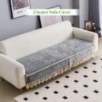 HOKIPO Premium Dutch Velvet Anti Slip Sofa Cover Seat Mat for 3 Seater Sofa, Light Grey (AR-4954-LGRY*1)