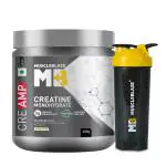 MuscleBlaze Creatine Monohydrate CreAMP with CreAbsorb, Trustified Certified (400 g, Unflavoured, 129 Servings) with Shaker, 650ml (Combo Pack)