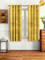 Cortina Plain Velvet Room Darkning Window Curtain (Canary Yellow) With Eyelet-(5Ft) (Pack of 2)