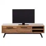 RONAK HANDICRAFTS Solid Wood Entertainment Tv Unit Stand For Living Room | Free Standing Media Console Movable Tv Cabinet Sideboard | Tv Table Side Board with Shelf And Drawer Storage | Acacia Wood, Natural Finish