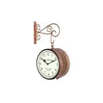 Krishna Handicrafts 8 Inch Vintage Round Metal Double Sided Railway Station Clock for Home and Office, Copper