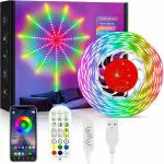 Heckton Smart Firework Led Lights USB Powered Room Decor, Color Changing Fireworks Led Lights for Bedroom with Launch Burst Effect, RGB Led Strip Lights with Remote App Control for Christmas