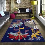 Rugspiration Navy Blue Wool Handmade Tuftted Floral Rug For Living Room Bedroom And Hall With 1.5 Inch Inch Thickness Carpet, 7 X 10 Ft