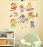 LANSTICK Multicolor PVC Vinyl Funny Animals Self Adhesive Wall Sticker