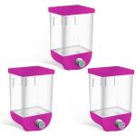 ZURU BUNCH Push Storage Grocery Container, Self-Adhesive Wall-Mounted Storage Box Dry Food Glass Dispenser for pulses and rice, Bulk Food Storage Tank (Pack of 3, Pink)