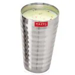 HAZEL Stainless Steel Stripped Design Traditional Shape Jumbo Water Lassi Glass Set of 6, 750 ML Each