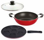 Nirlon 3 pcs of Red Stain Resistance Non-stick Cookware Set with Bakelite Handle