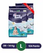 Honey Bunny Large (L) Size - 62 diapers| Pack of 2 | (9-14 kgs) with Wetness Indicator, Silky Soft - Bubble sheet| (9-14 kgs) with Wetness Indicator, Silky Soft - Bubble sheet