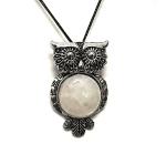 Astroghar Natural Rose Quartz Owl Shaped Crystal Lucky Charm Alloy Pendent For Men And Women