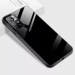 JOBINKA (Glass Back Poco M4 pro 5G Black) Luxurious Toughened Glass Back Case with Shockproof TPU Bumper Case Cover for Poco M4 pro 5G (Black)