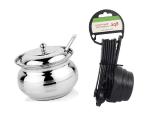 BLUE WONDER Stainless Steel Multipurpose Ghee Pot/Pickle Container with Spoon With 8 Pcs Plastic Black Measuring cups and (Multicolour, Pack of 2)