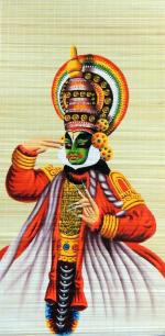 ZENRISE Kathakali Hand Painted Art on Woven Bamboo mat Wall Hanging, Multicolor, 2x4 feet